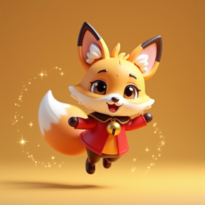 3D Toys — Chibi-style Fox Spirit With Fluffy Tri-colour Character #0001 (Recraft)