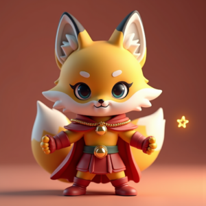 3D Toys — Chibi-style Fox Spirit With Fluffy Tri-colour Character #0007 (Stable Diffusion)