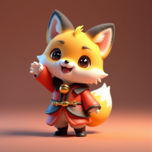 3D Toys — Chibi-style Fox Spirit With Fluffy Tri-colour Character #0013 (Recraft)