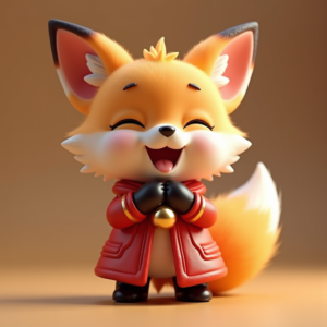 3D Toys — Chibi-style Fox Spirit With Fluffy Tri-colour Character #0025 (Recraft)