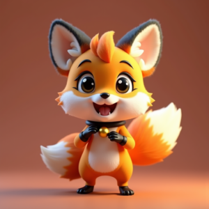 3D Toys — Chibi-style Fox Spirit With Fluffy Tri-colour Character #0043 (Stable Diffusion)