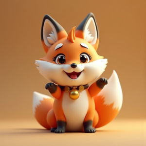 3D Toys — Chibi-style Fox Spirit With Fluffy Tri-colour Character #0049 (Recraft)