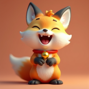 3D Toys — Chibi-style Fox Spirit With Fluffy Tri-colour Character #0061 (Recraft)