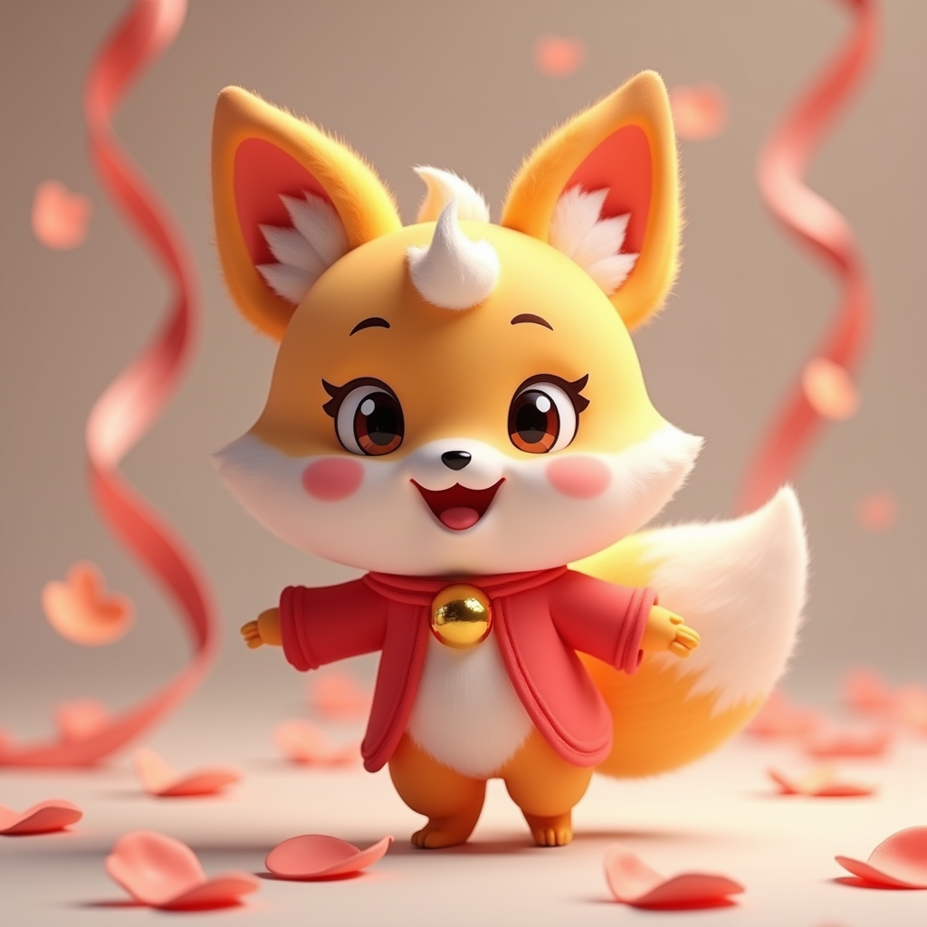 3D Toys — Chibi-style Fox Spirit With Fluffy Tri-colour Character #0067 (Stable Diffusion)