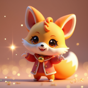 3D Toys — Chibi-style Fox Spirit With Fluffy Tri-colour Character #0115 (Stable Diffusion)