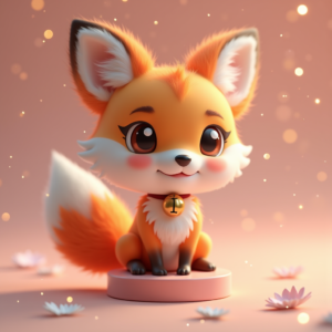 3D Toys — Chibi-style Fox Spirit With Fluffy Tri-colour Character #0127 (Stable Diffusion)