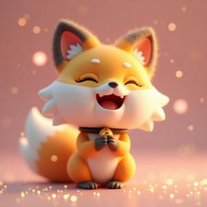 3D Toys — Chibi-style Fox Spirit With Fluffy Tri-colour Character #0133 (Recraft)