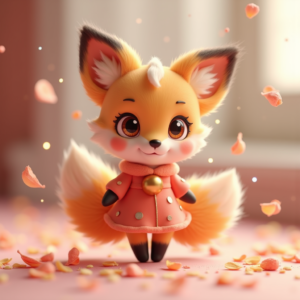 3D Toys — Chibi-style Fox Spirit With Fluffy Tri-colour Character #0139 (Stable Diffusion)
