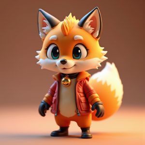 3D Toys — Chibi-style Fox Spirit With Fluffy Tri-colour Character #0151 (Stable Diffusion)