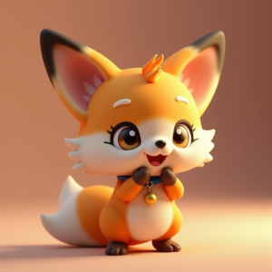 3D Toys — Chibi-style Fox Spirit With Fluffy Tri-colour Character #0169 (Recraft)