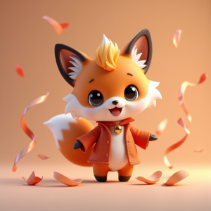 3D Toys — Chibi-style Fox Spirit With Fluffy Tri-colour Character #0175 (Stable Diffusion)