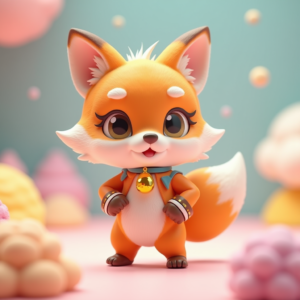 3D Toys — Chibi-style Fox Spirit With Fluffy Tri-colour Character #0187 (Stable Diffusion)