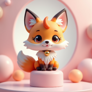 3D Toys — Chibi-style Fox Spirit With Fluffy Tri-colour Character #0199 (Stable Diffusion)