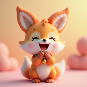 3D Toys — Chibi-style Fox Spirit With Fluffy Tri-colour Character #0205 (Recraft)