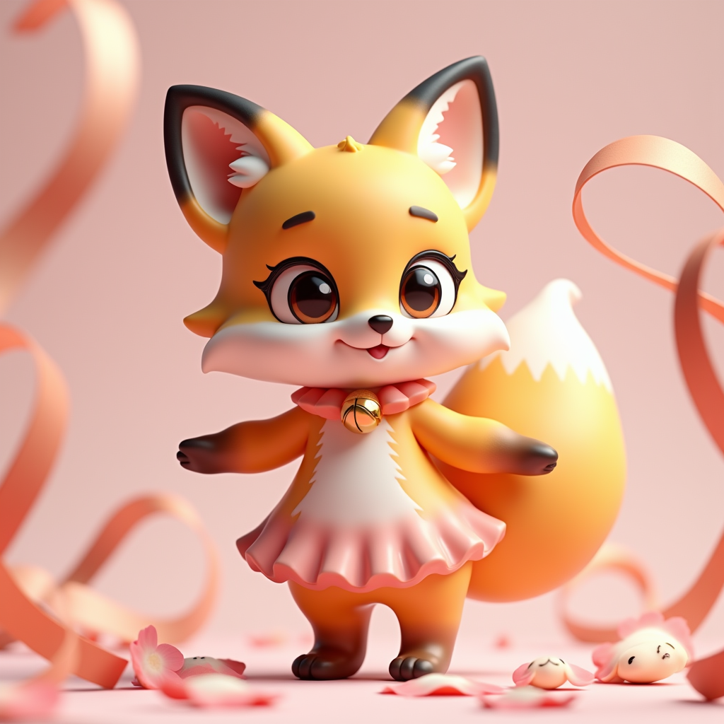 3D Toys — Chibi-style Fox Spirit With Fluffy Tri-colour Character #0211 (Stable Diffusion)