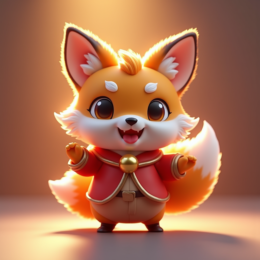3D Toys — Chibi-style Fox Spirit With Fluffy Tri-colour Character #0223 (Stable Diffusion)
