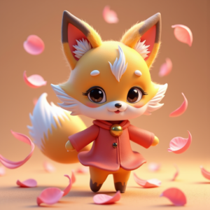 3D Toys — Chibi-style Fox Spirit With Fluffy Tri-colour Character #0230 (Ideogram)