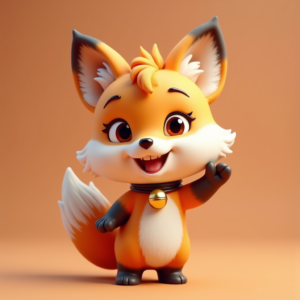 3D Toys — Chibi-style Fox Spirit With Fluffy Tri-colour Character #0248 (FLUX)
