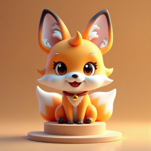 3D Toys — Chibi-style Fox Spirit With Fluffy Tri-colour Character #0254 (Ideogram)