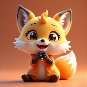 3D Toys — Chibi-style Fox Spirit With Fluffy Tri-colour Character #0260 (FLUX)