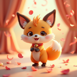 3D Toys — Chibi-style Fox Spirit With Fluffy Tri-colour Character #0266 (Ideogram)