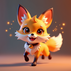 3D Toys — Chibi-style Fox Spirit With Fluffy Tri-colour Character #0272 (FLUX)