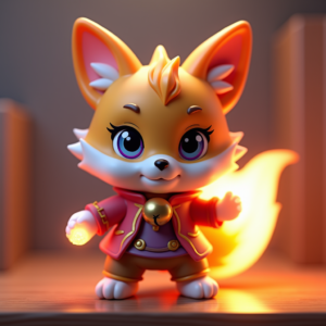 3D Toys — Chibi-style Fox Spirit With Fluffy Tri-colour Character #0278 (Ideogram)
