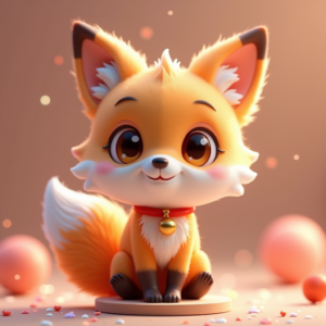 3D Toys — Chibi-style Fox Spirit With Fluffy Tri-colour Character #0326 (Ideogram)