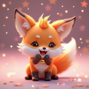 3D Toys — Chibi-style Fox Spirit With Fluffy Tri-colour Character #0332 (FLUX)