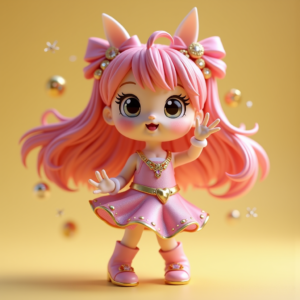 3D Toys — Magical Girl Character With Flowing Ribbon-trimmed Character #0018 (Midjourney)