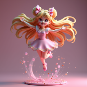 3D Toys — Magical Girl Character With Flowing Ribbon-trimmed Character #0078 (Midjourney)