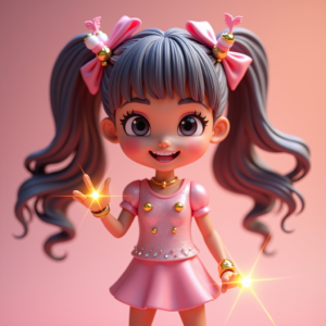 3D Toys — Magical Girl Character With Flowing Ribbon-trimmed Character #0247 (Stable Diffusion)