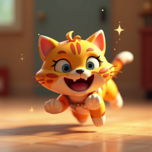 3D Toys — Mischievous Cartoon Cat Character Mid-pounce With Character #0005 (Dreamina)