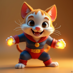 3D Toys — Mischievous Cartoon Cat Character Mid-pounce With Character #0011 (ChatGPT)