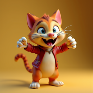 3D Toys — Mischievous Cartoon Cat Character Mid-pounce With Character #0017 (Dreamina)