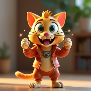 3D Toys — Mischievous Cartoon Cat Character Mid-pounce With Character #0047 (ChatGPT)