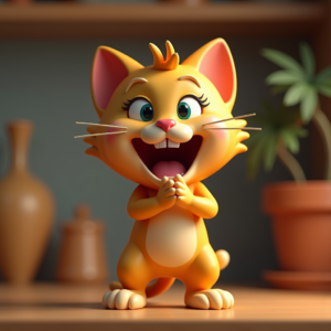 3D Toys — Mischievous Cartoon Cat Character Mid-pounce With Character #0101 (Dreamina)