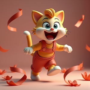 3D Toys — Mischievous Cartoon Cat Character Mid-pounce With Character #0107 (ChatGPT)