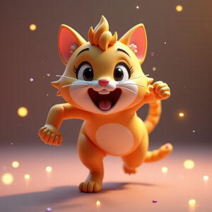 3D Toys — Mischievous Cartoon Cat Character Mid-pounce With Character #0119 (ChatGPT)