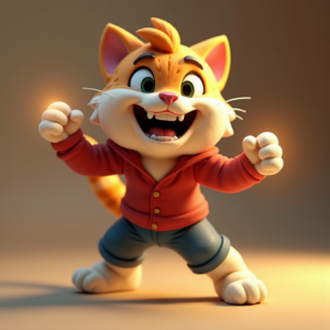 3D Toys — Mischievous Cartoon Cat Character Mid-pounce With Character #0155 (ChatGPT)