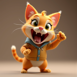 3D Toys — Mischievous Cartoon Cat Character Mid-pounce With Character #0161 (Dreamina)