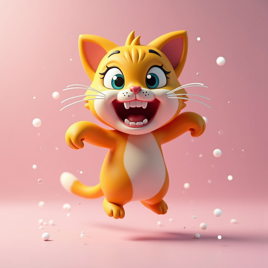 3D Toys — Mischievous Cartoon Cat Character Mid-pounce With Character #0185 (Dreamina)