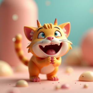 3D Toys — Mischievous Cartoon Cat Character Mid-pounce With Character #0209 (Dreamina)