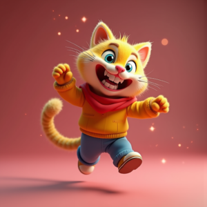 3D Toys — Mischievous Cartoon Cat Character Mid-pounce With Character #0221 (Dreamina)