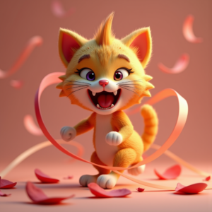 3D Toys — Mischievous Cartoon Cat Character Mid-pounce With Character #0234 (Midjourney)