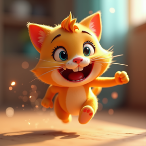 3D Toys — Mischievous Cartoon Cat Character Mid-pounce With Character #0240 (Firefly)