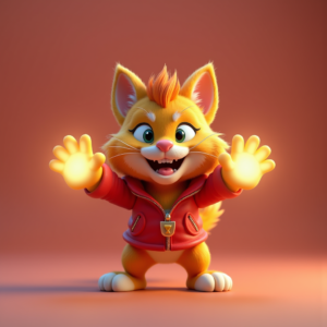 3D Toys — Mischievous Cartoon Cat Character Mid-pounce With Character #0246 (Midjourney)