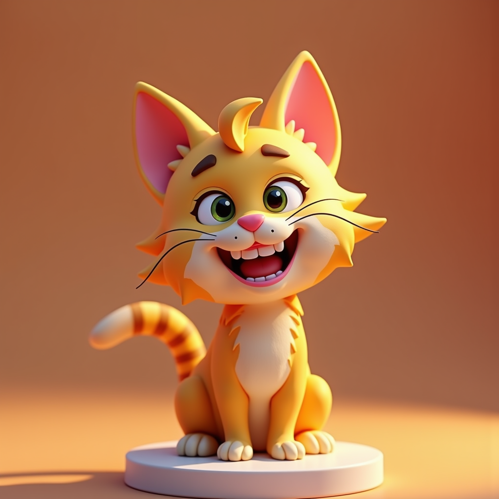 3D Toys — Mischievous Cartoon Cat Character Mid-pounce With Character #0258 (Midjourney)