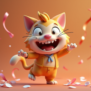 3D Toys — Mischievous Cartoon Cat Character Mid-pounce With Character #0270 (Midjourney)