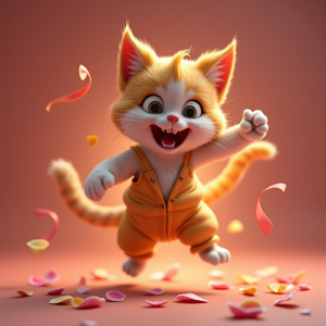 3D Toys — Mischievous Cartoon Cat Character Mid-pounce With Character #0306 (Midjourney)